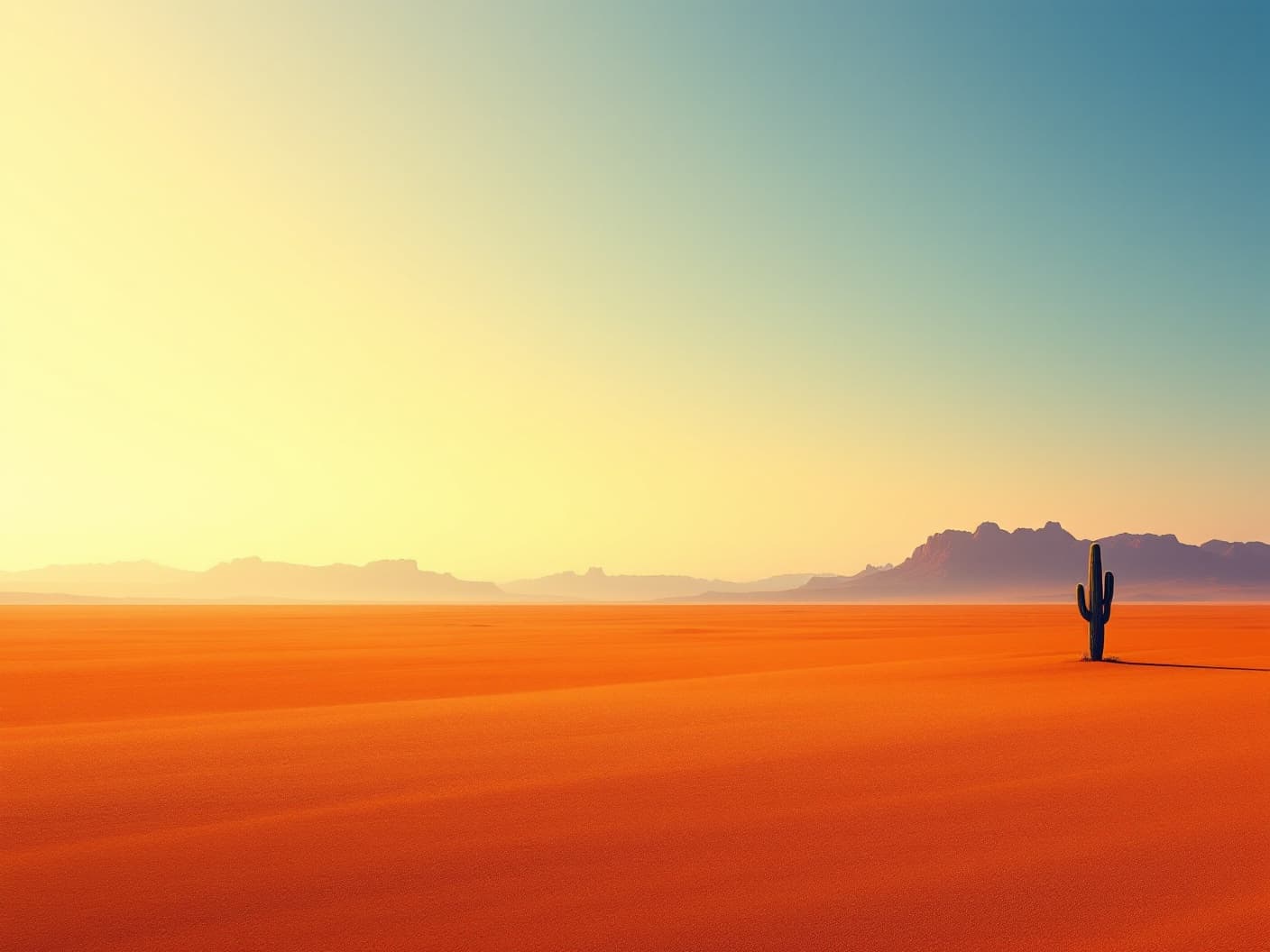 Color-field desert with a lone saguaro